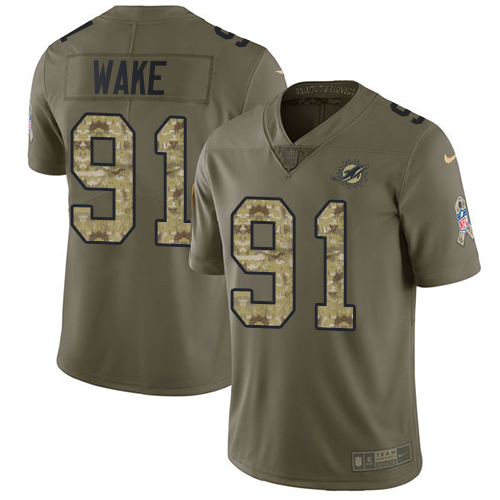 Nike Miami Dolphins #91 Cameron Wake Olive Camo Youth Stitched NFL Limited 2017 Salute to Service Jersey